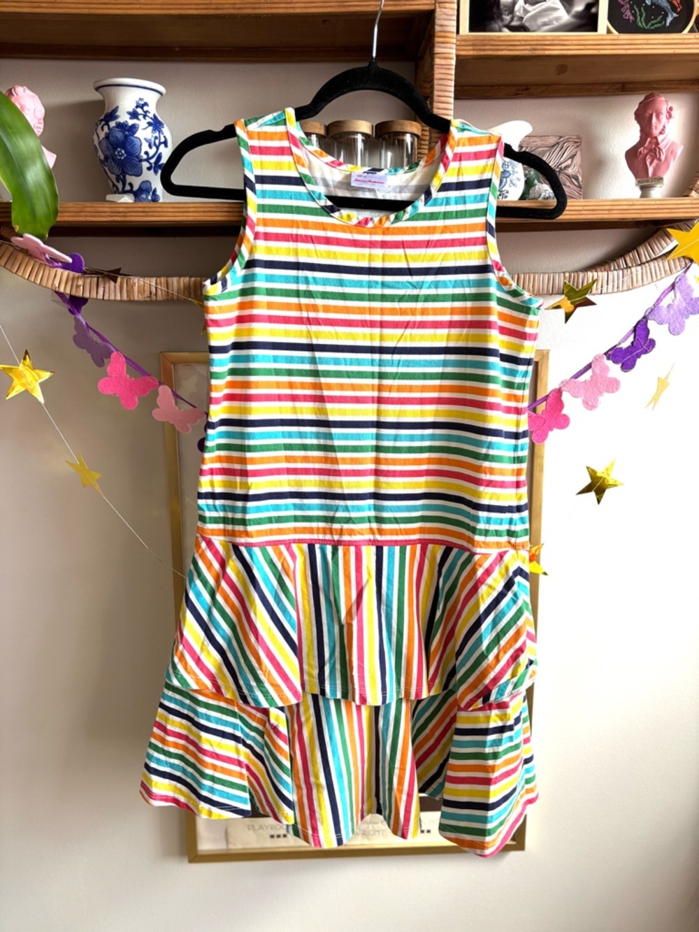 Hanna Andersson Rainbow Stripe Sleeveless Peplum Dress size kids 160/14-16